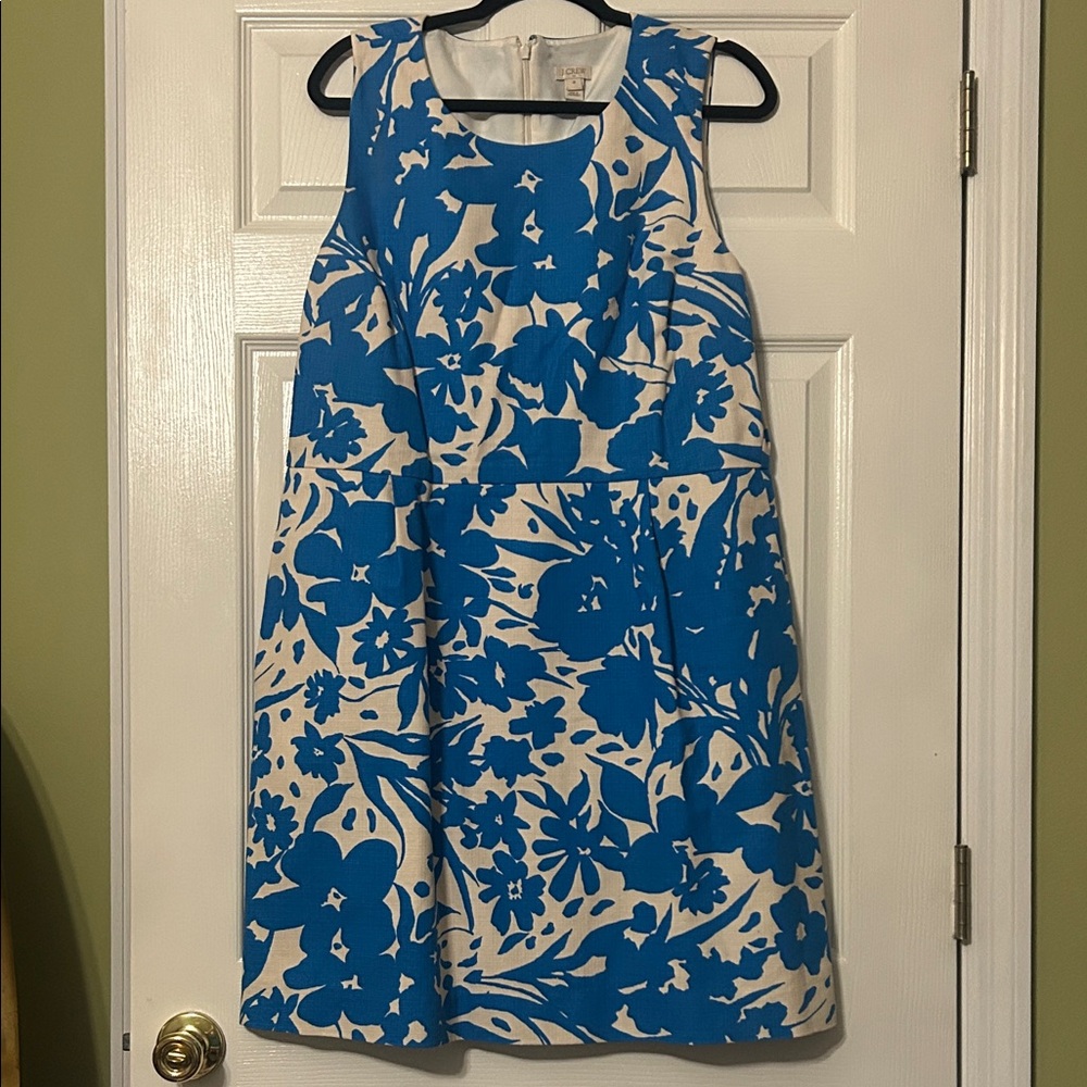 J. Crew Blue and Cream colored textured linen Floral Dress